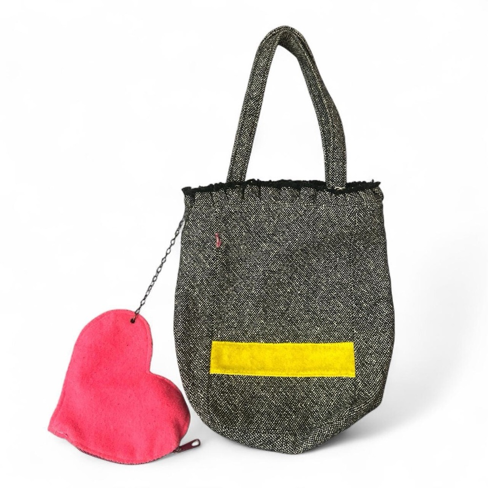 Grey/Tweed Tote Bucket Bag with Heart Shaped Coin Purse